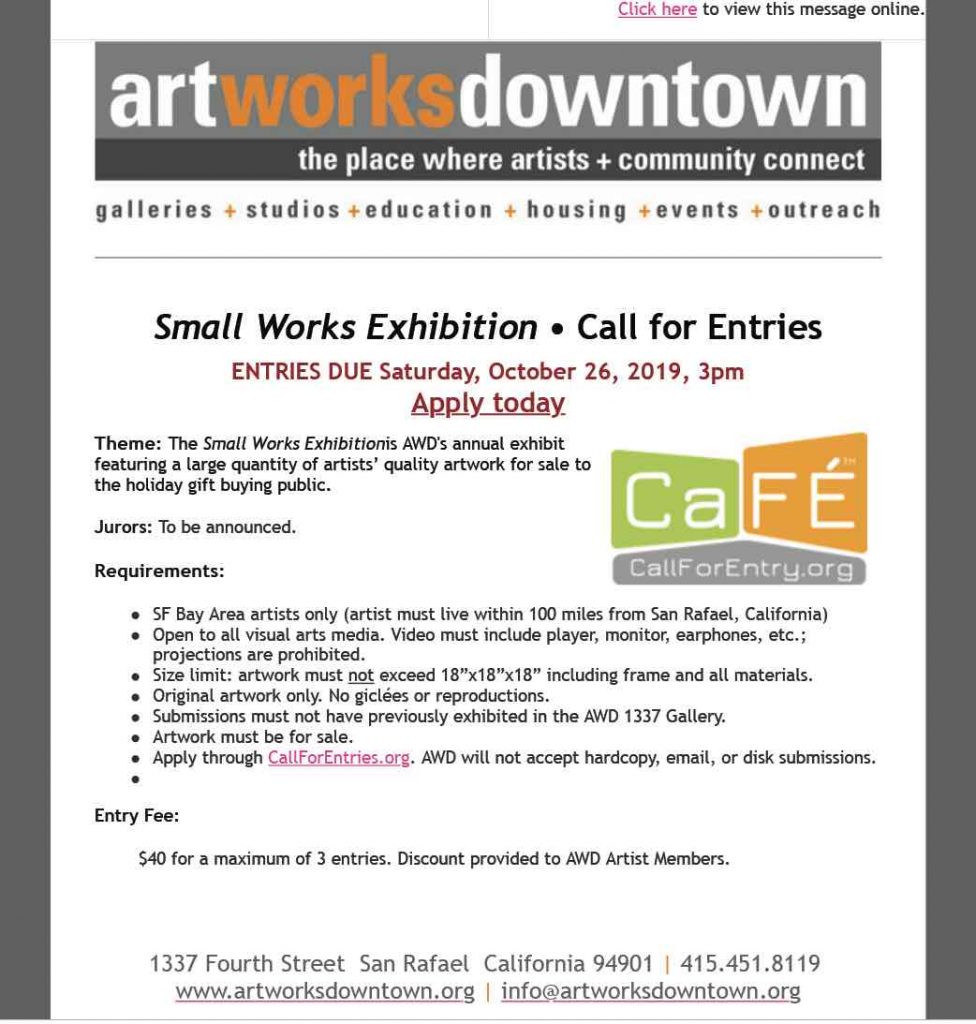 Art Works Downtown icontact Call for Entries Art Exhibition Emailer