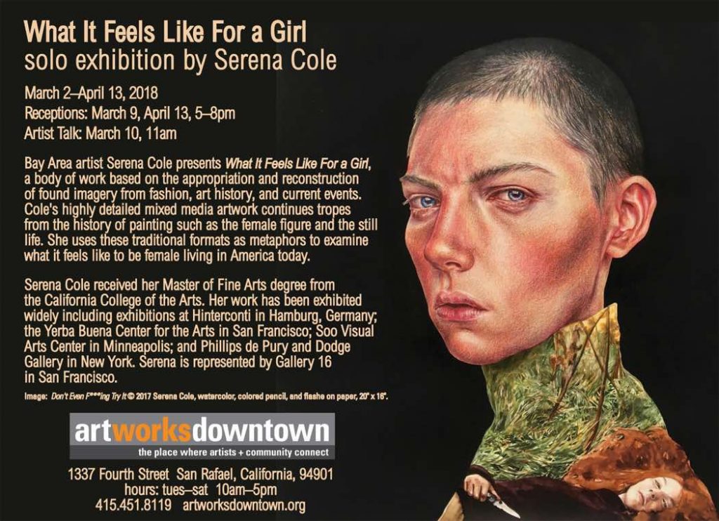 Art Works Downtown art exhibition ecard email campaign for solo exhibition What It Feels Like for a Girl by Serena Cole