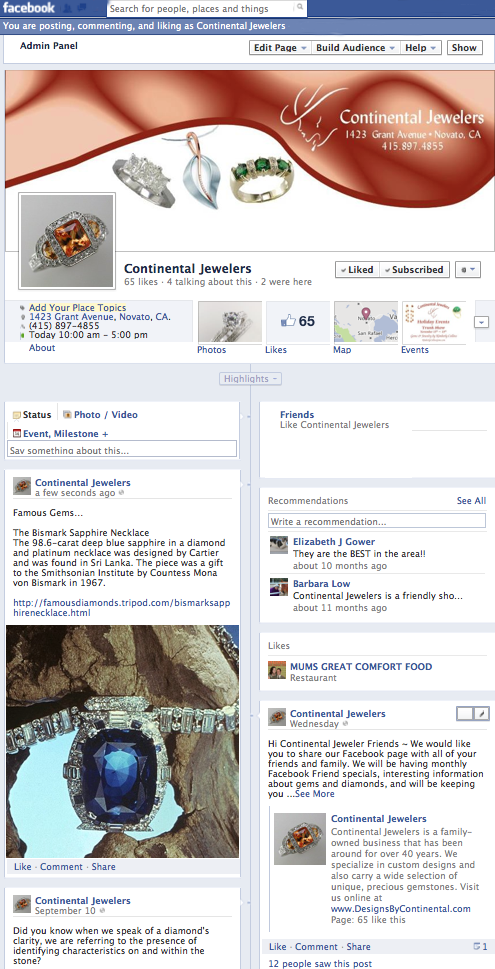 Continental Jewelers Facebook Business Page
