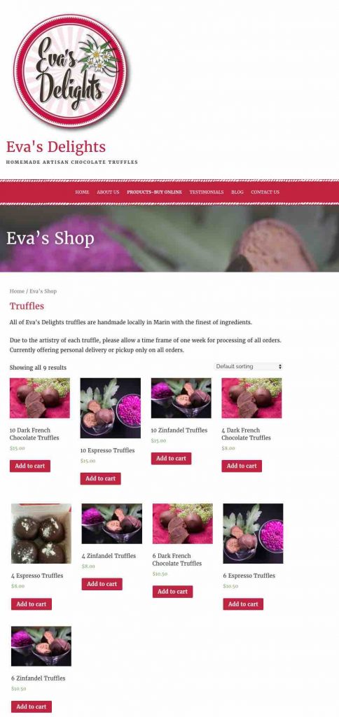 Eva's Delights wordpress website