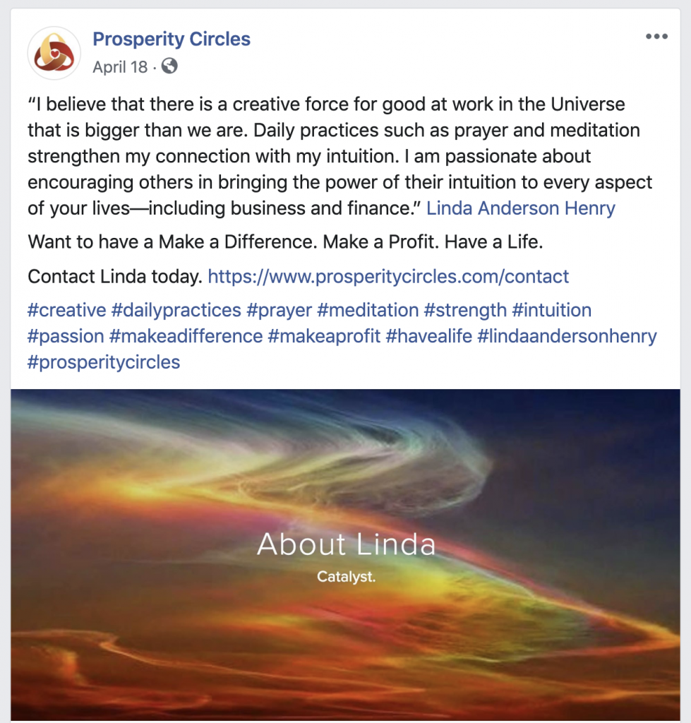 Prosperity Circles Facebook Business Page Marin Social Media Marketing