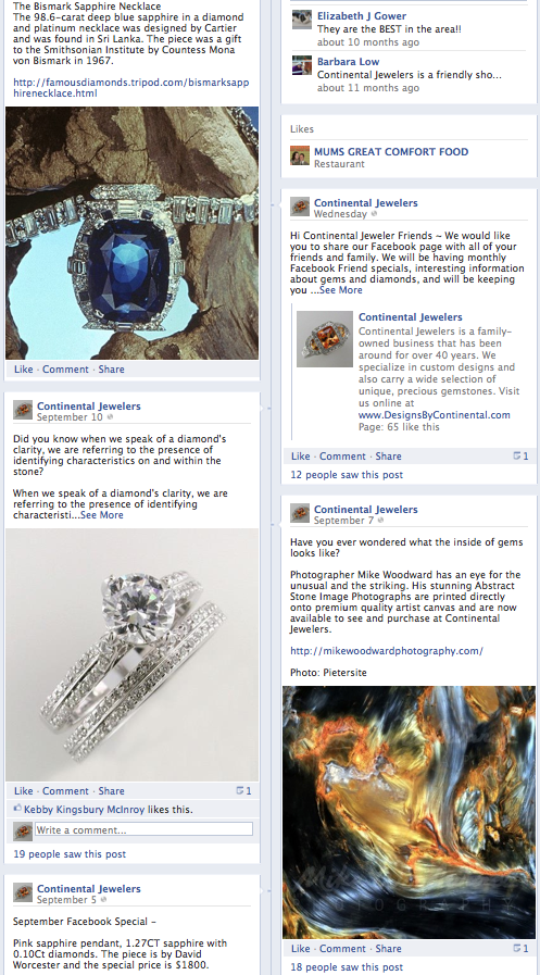 Continental Jewelers Facebook Business Page