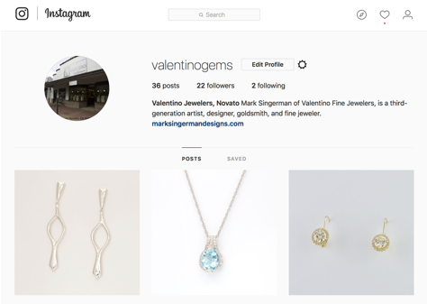 Valentino Fine Jewelers Instagram Page