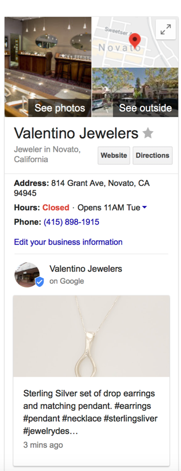 Valentino Fine Jewelers Google Business Social Media Posting