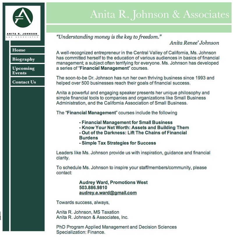 Anita R. Johnson & Associates- Website