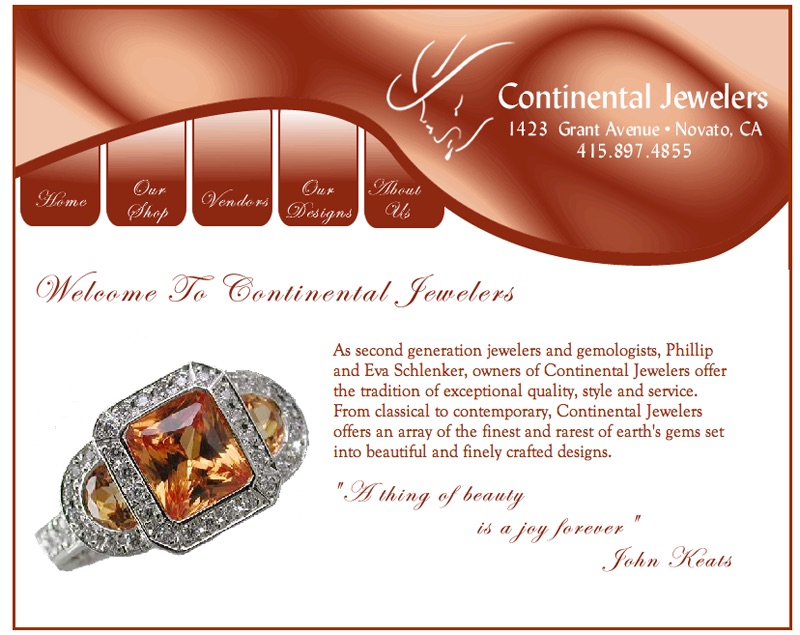 Continental Jewelers HTML Website designed by Susan Searway Art & Design