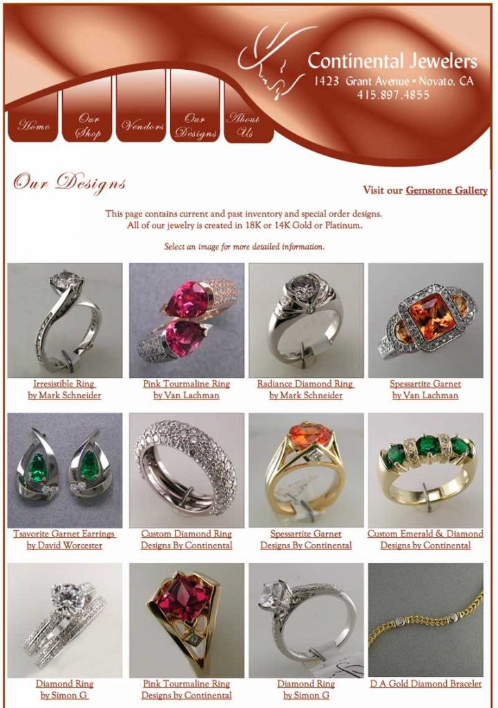 Continental Jewelers HTML Website designed by Susan Searway Art & Design