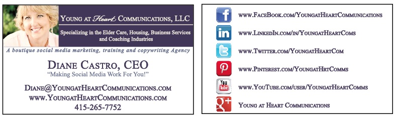 Diane Castro Young at Heart Communications Business Card Social Media Specialist