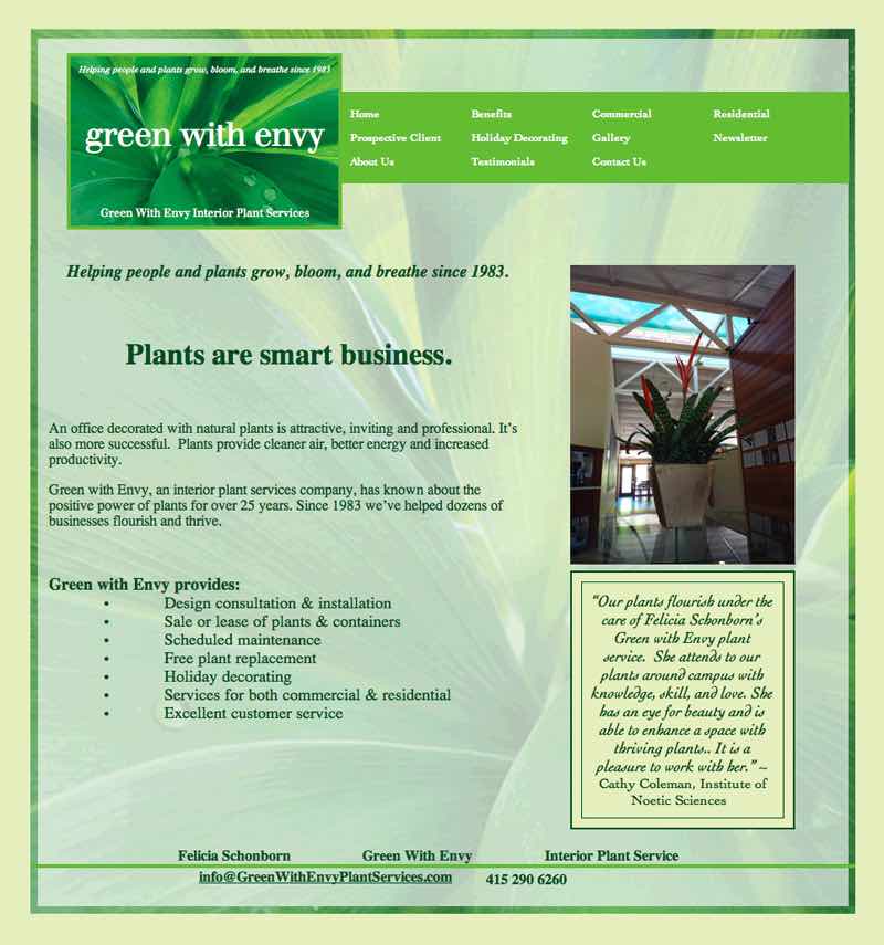 Green with Envy Plant Services Website designed by Susan Searway Art & Design
