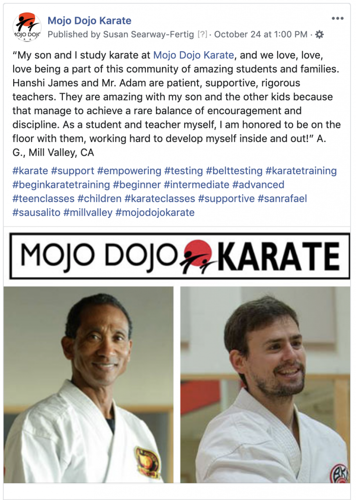 Mojo Dojo Karate Facebook Business Page Social Media Marketing