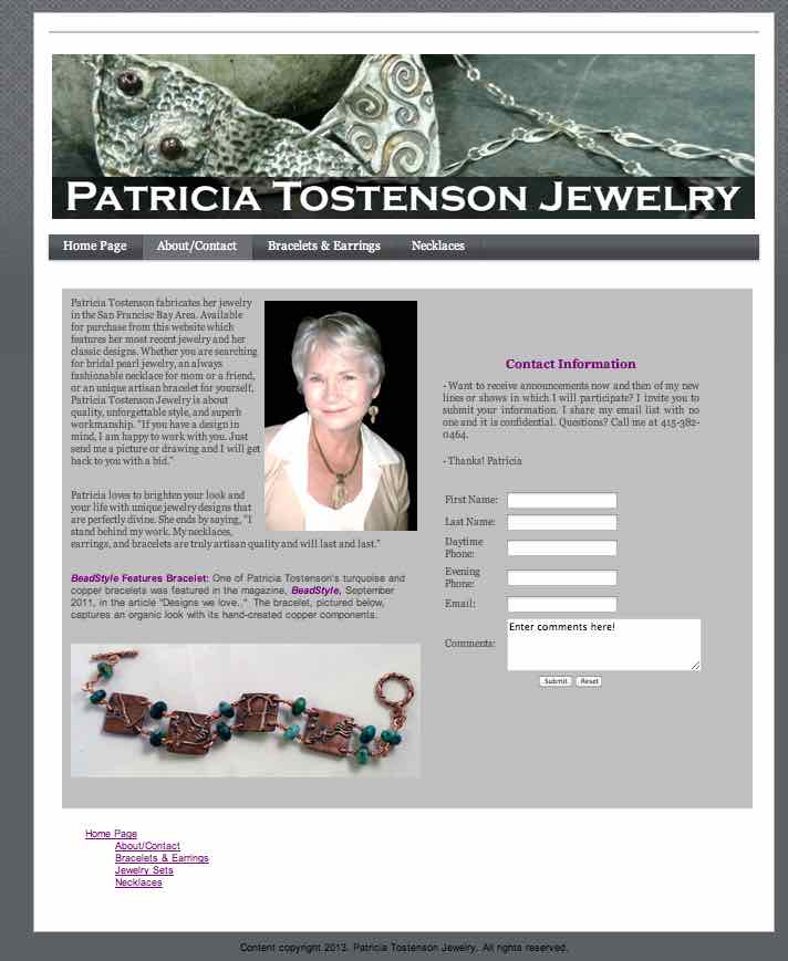 Patricia Tostenson Jewelry- Website designed by Susan Searway Art & Design