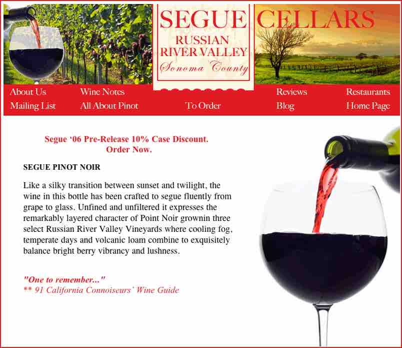 Segue Cellars Website Layout Design by Susan Searway Art & Design