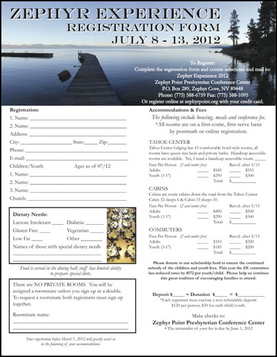 Zephyr Experience Spiritual Conference Registration Form