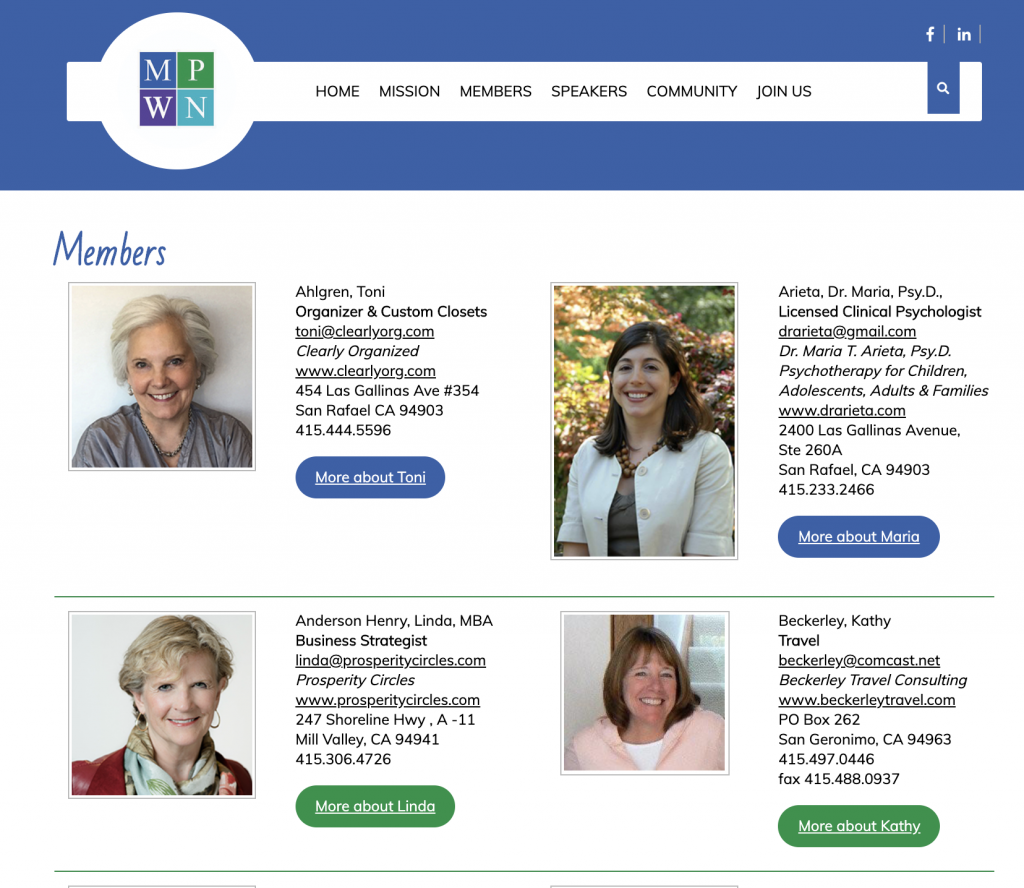 Marin Professional Women's Network MPWN Website designed by Susan Searway Art & Design