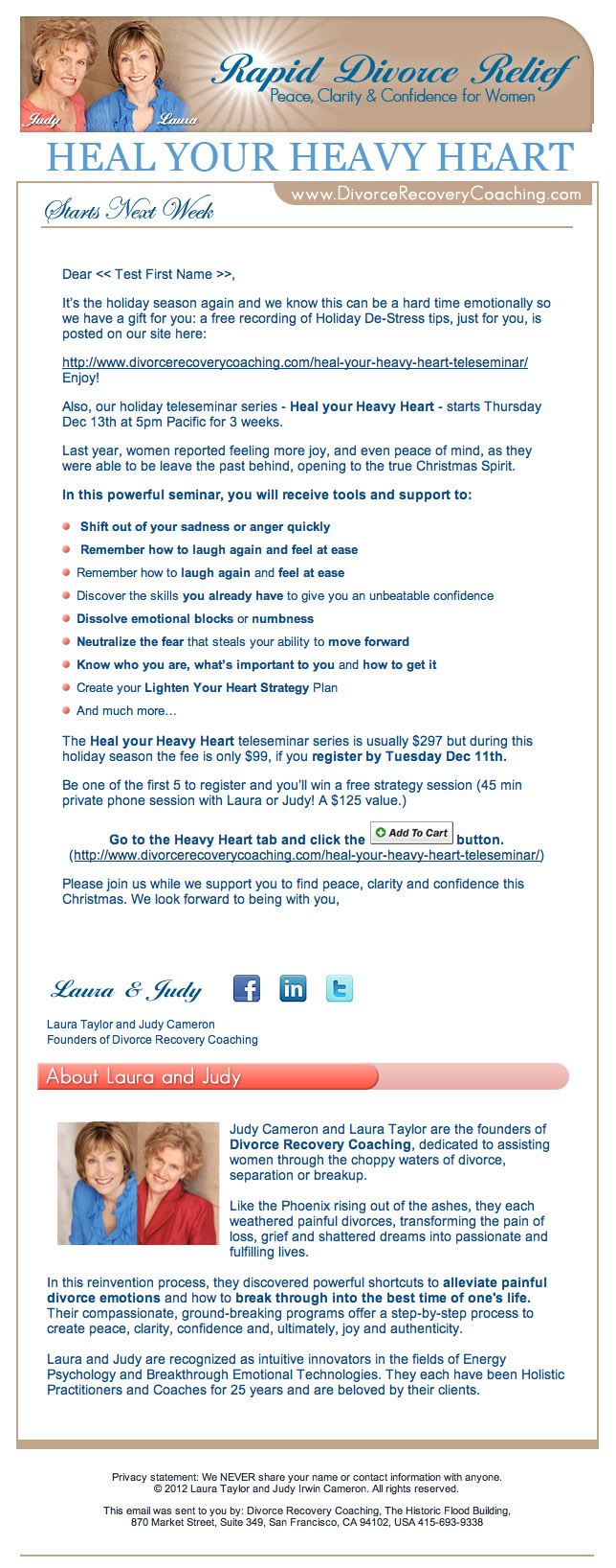 Sample of Divorce Recovery Coachig MailChimp Emailer Campaign