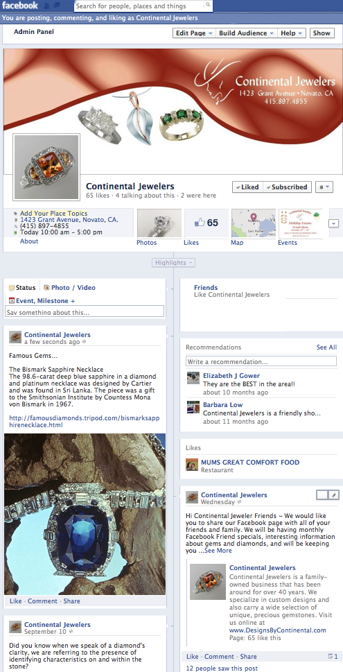 Continental Jewelers- Facebook Page