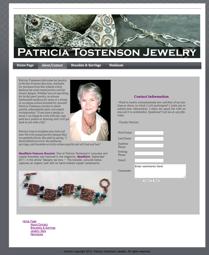 Patricia Tostenson Jewelry- Website