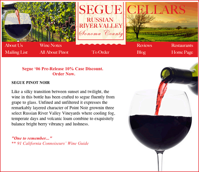 Segue Cellars - Website Layout Design