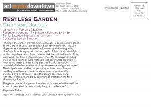 Restless Garden Stephanie Jucker Art Exhibition at the 1337 Gallery Art Works Downtown Postcard