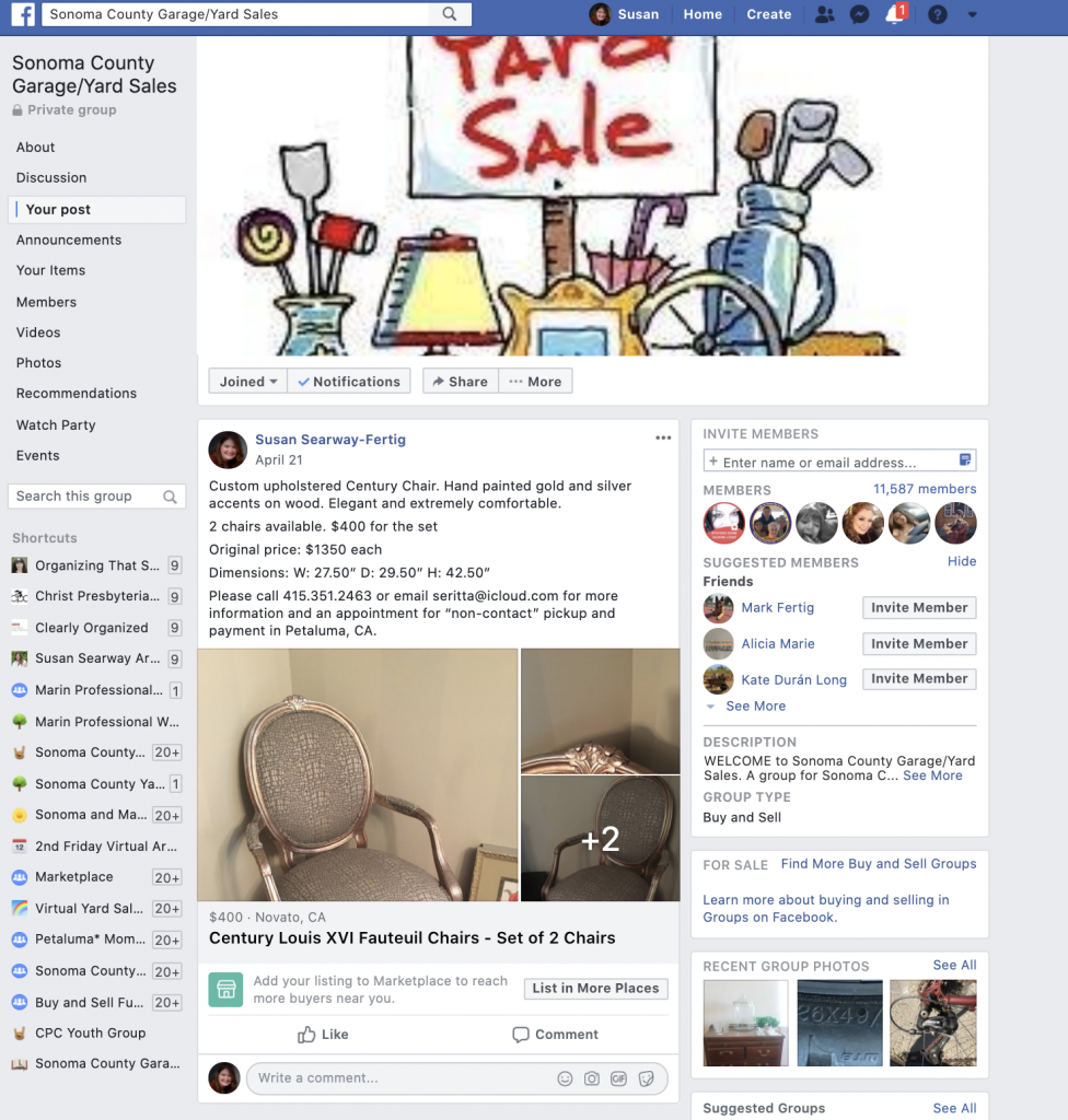 Social Media Product For Sale Posts | FaceBook Sonoma County Garage Sale