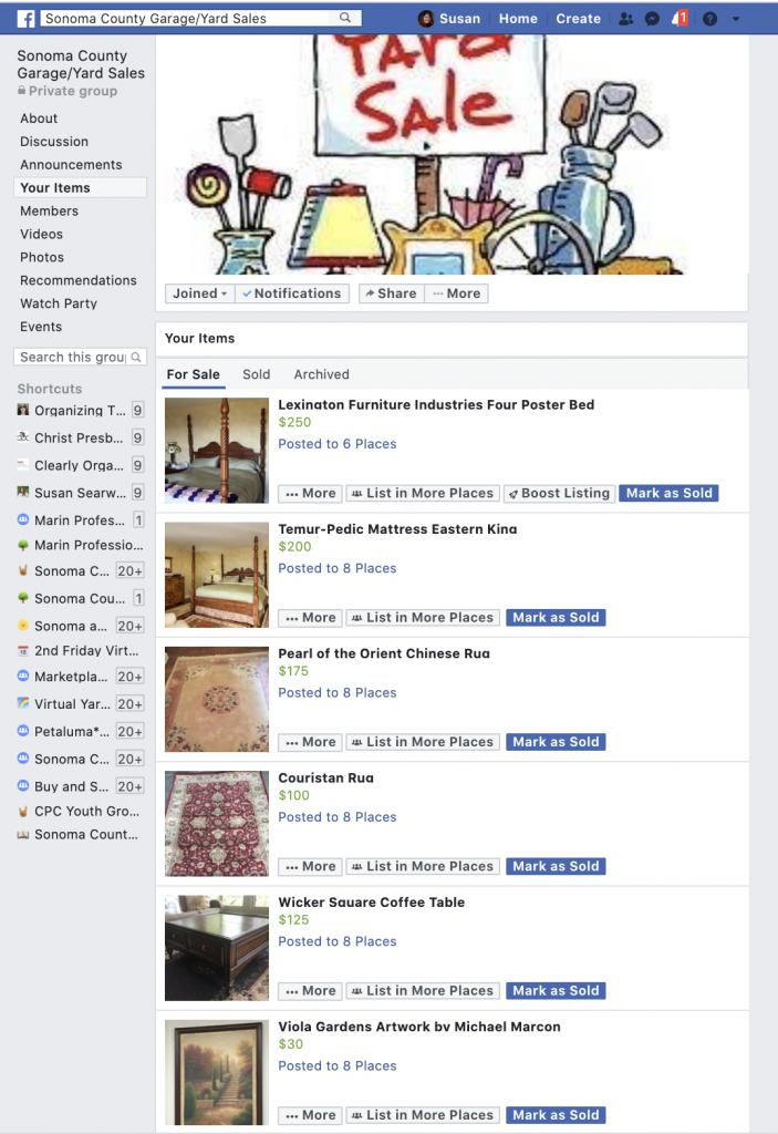 Social Media Product For Sale Posts | FaceBook Sonoma County Yard Sale