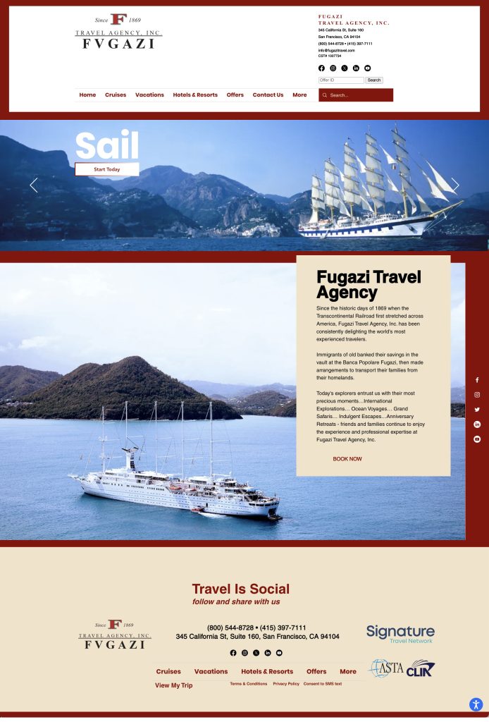 Fugazi Travel Agency, INC. Wix Website designed by Susan Searway-Fertig
